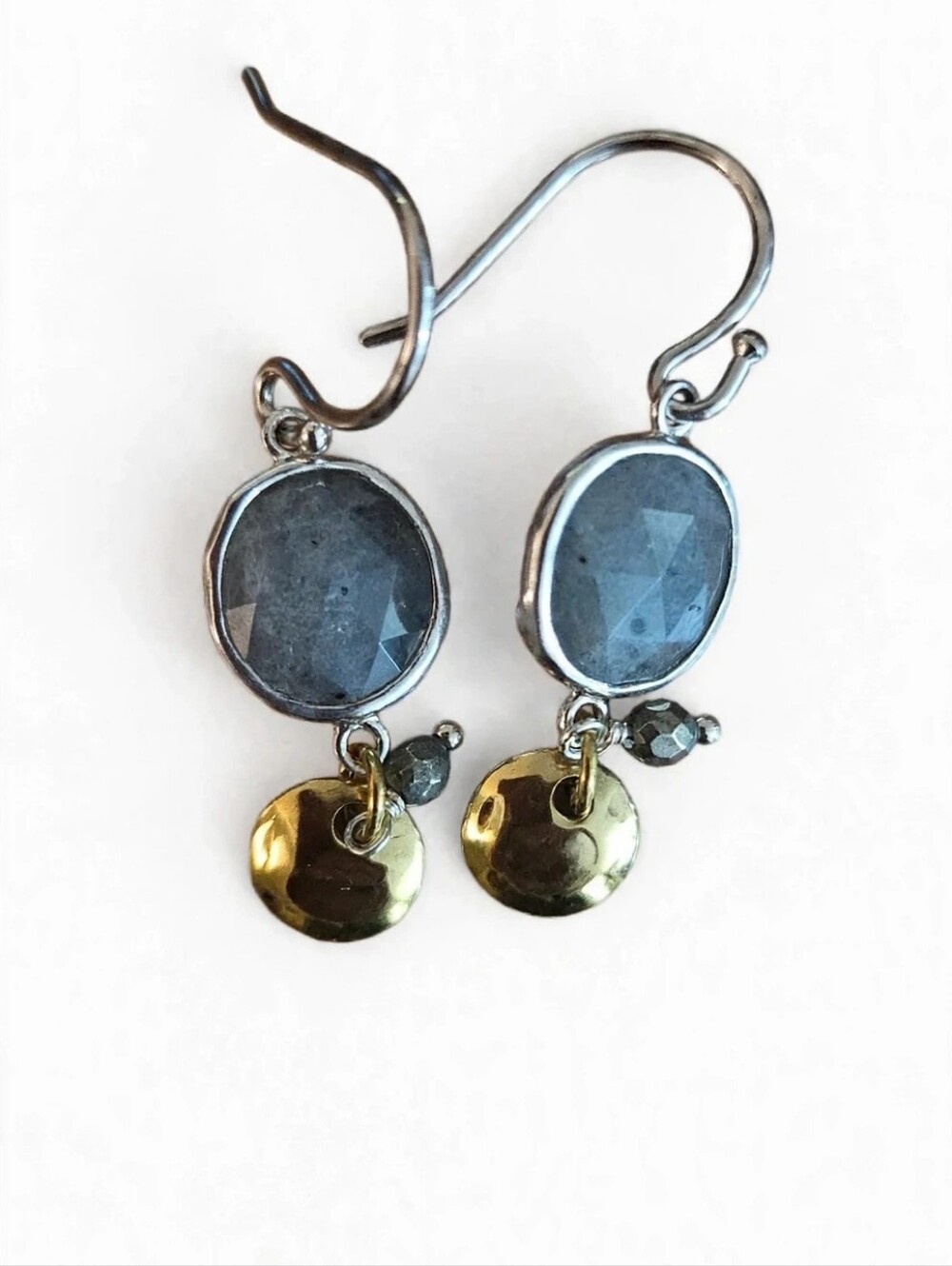Authentic Silpada 925 Sterling Silver Labradorite Earrings - CN Gold Disc - Hamm